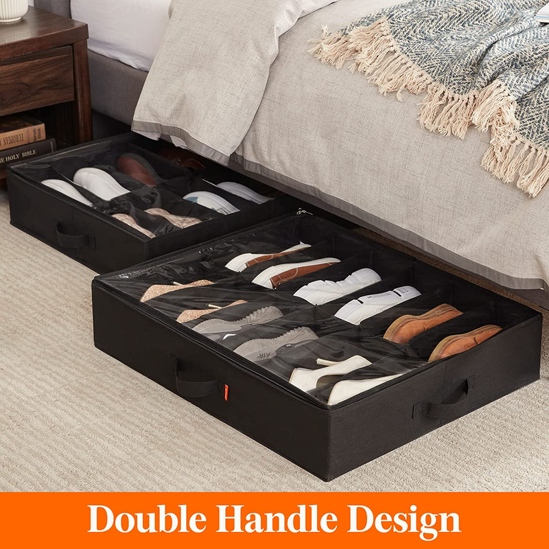Lifewit under Bed Shoe Storage Organizer Set of 2, Foldable Fabric Shoes Container Box with Clear Cover See through Window Storage Bag with 2 Handles Total Fits 24 Pairs of Shoes, Black Furniture > Cabinets & Storage > Armoires & Wardrobes Lifewit   