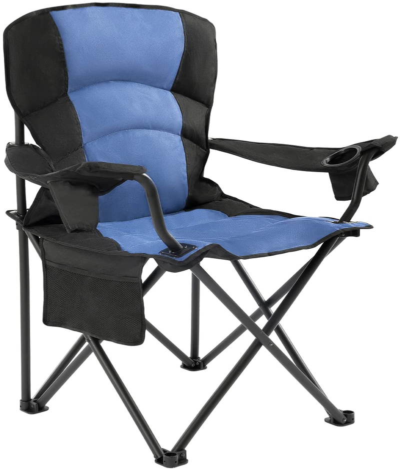 Lamberia Folding Camping Chair for Adults Heavy Duty 330 LBS Capacity Outdoor Camp Chair Thicken 600D Oxford Mesh Back Quad with Arm Rest Cup Holder and Portable Carrying Bag(Xl,Blue) Sporting Goods > Outdoor Recreation > Camping & Hiking > Camp Furniture Lamberia Crystal Blue  