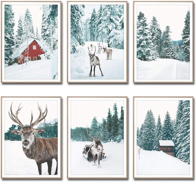 Mirabuy Set of 6 Unframed Winter Decor Gallery Wall Art Prints, Christmas Wall Art, Deer Print Reindeer Print, Scandinavian Poster Nordic Decor (8" X 10") Home & Garden > Decor > Artwork > Posters, Prints, & Visual Artwork HCHANA   