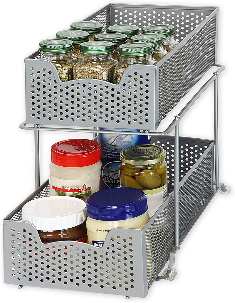 Simple Houseware 2 Tier Sliding Cabinet Basket Organizer Drawer, White Home & Garden > Household Supplies > Storage & Organization Simple Houseware Silver  
