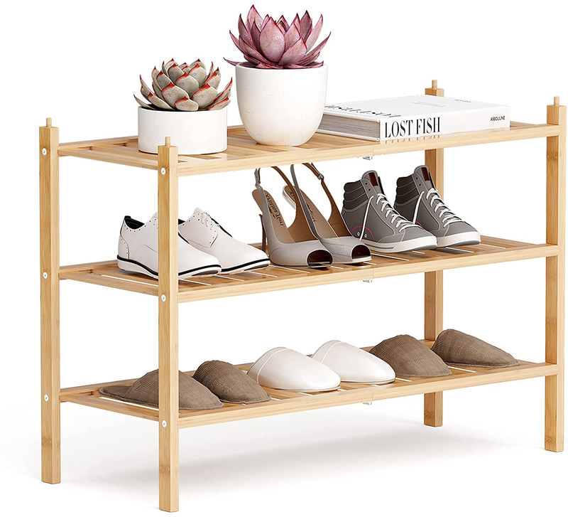 Dranixly Shoe Rack, 3-Tier Bamboo Stackable Shoe Shelf Storage Organizer, Shoe Stand for Closet, Entryway, Hallway, Bathroom and Living Room（Natural） Furniture > Cabinets & Storage > Armoires & Wardrobes Dranixly Natural 3 Tier 