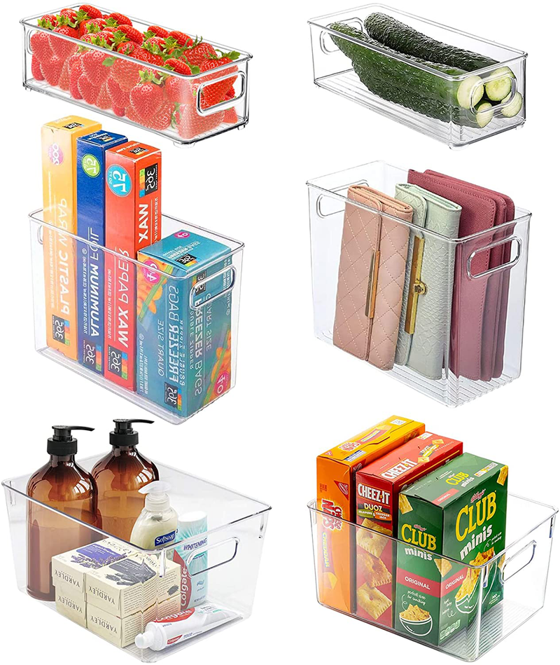 Clear Plastic Storage Bins,Agruyo Pantry Organization and Kitchen Organizer,Pantry Storage Bins with Handle,Clear Organizer Bins for Cabinet, Countertops,Bathroom, 6Pack