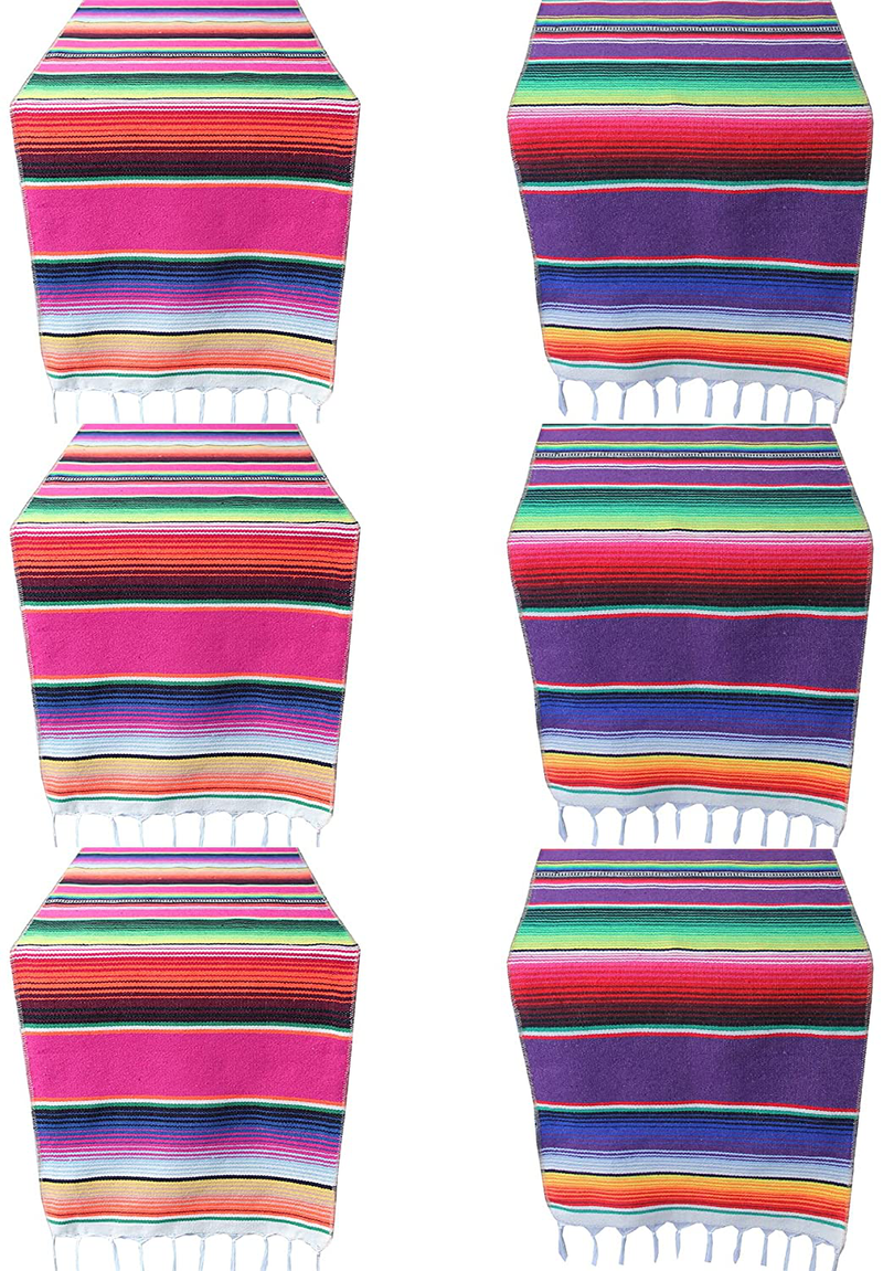 Mexican Serape Table Runner for Mexican Theme Party, Cinco de Mayo Fiesta Party, Day of Death Decorations, Falsa Classic Striped Fringe Pattern Cotton Blanket, Red,14x84 inches Home & Garden > Decor > Seasonal & Holiday Decorations& Garden > Decor > Seasonal & Holiday Decorations Toaroa Pink and Purple 6 