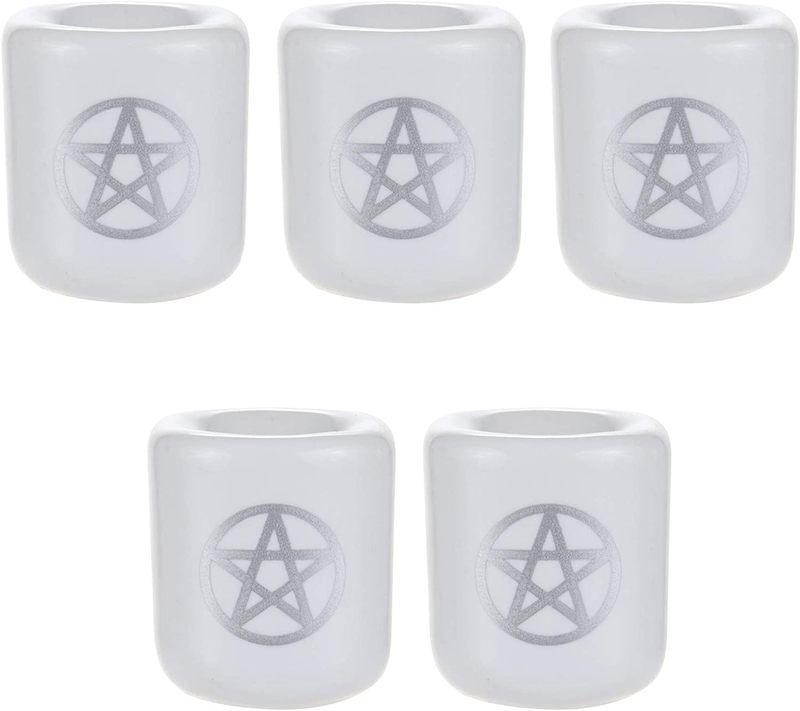 Mega Candles - 5 pcs Ceramic Gold Pentacle Chime Ritual Spell Candle Holder - White Home & Garden > Decor > Home Fragrance Accessories > Candle Holders Mega Candles Silver  