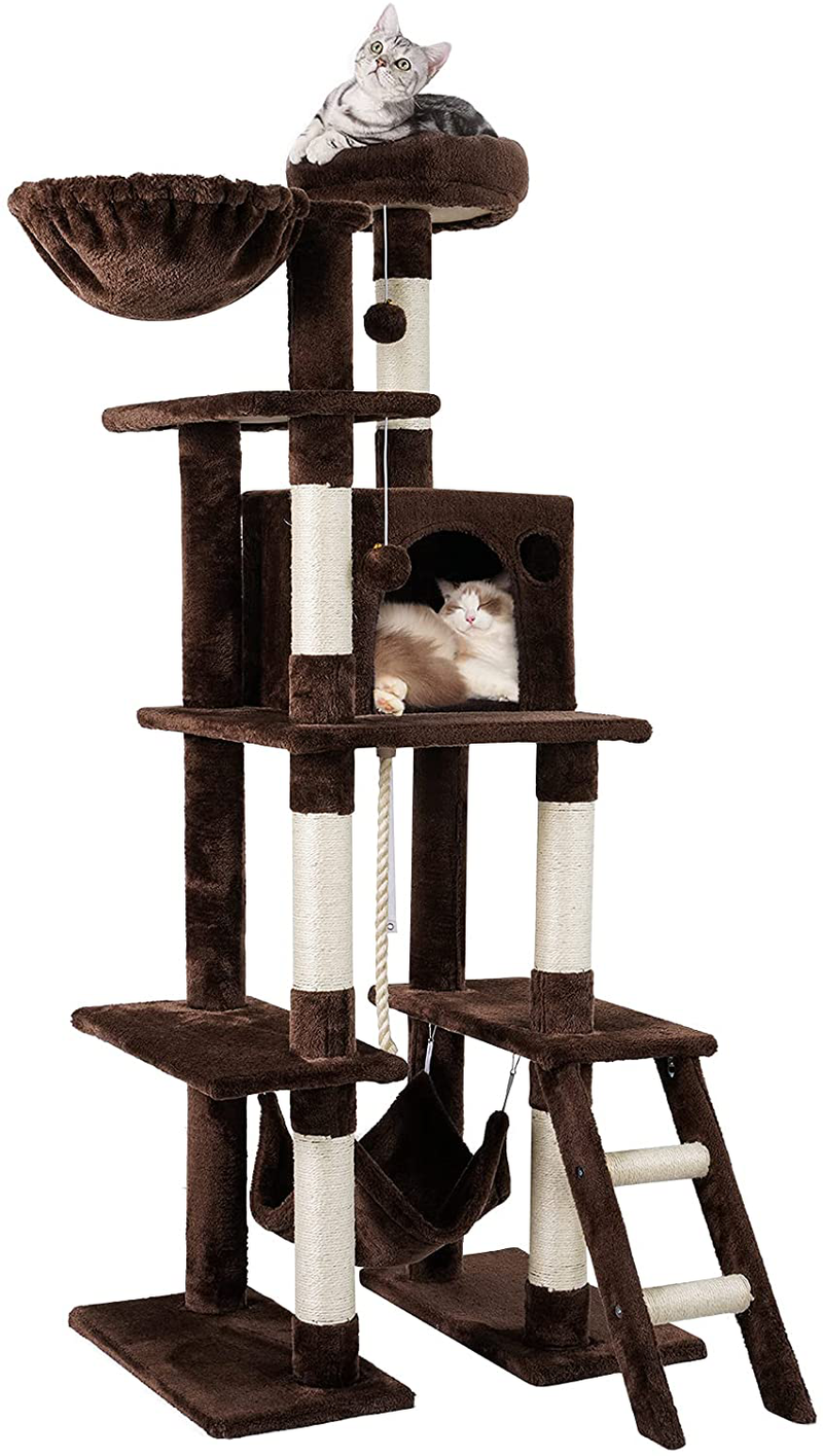 rabbitgoo Cat Tree Cat Tower 61" for Indoor Cats, Multi-Level Cat Condo with Hammock & Scratching Posts for Kittens, Tall Cat Climbing Stand with Plush Perch & Toys for Play Rest Animals & Pet Supplies > Pet Supplies > Cat Supplies > Cat Beds rabbitgoo Dark Brown  