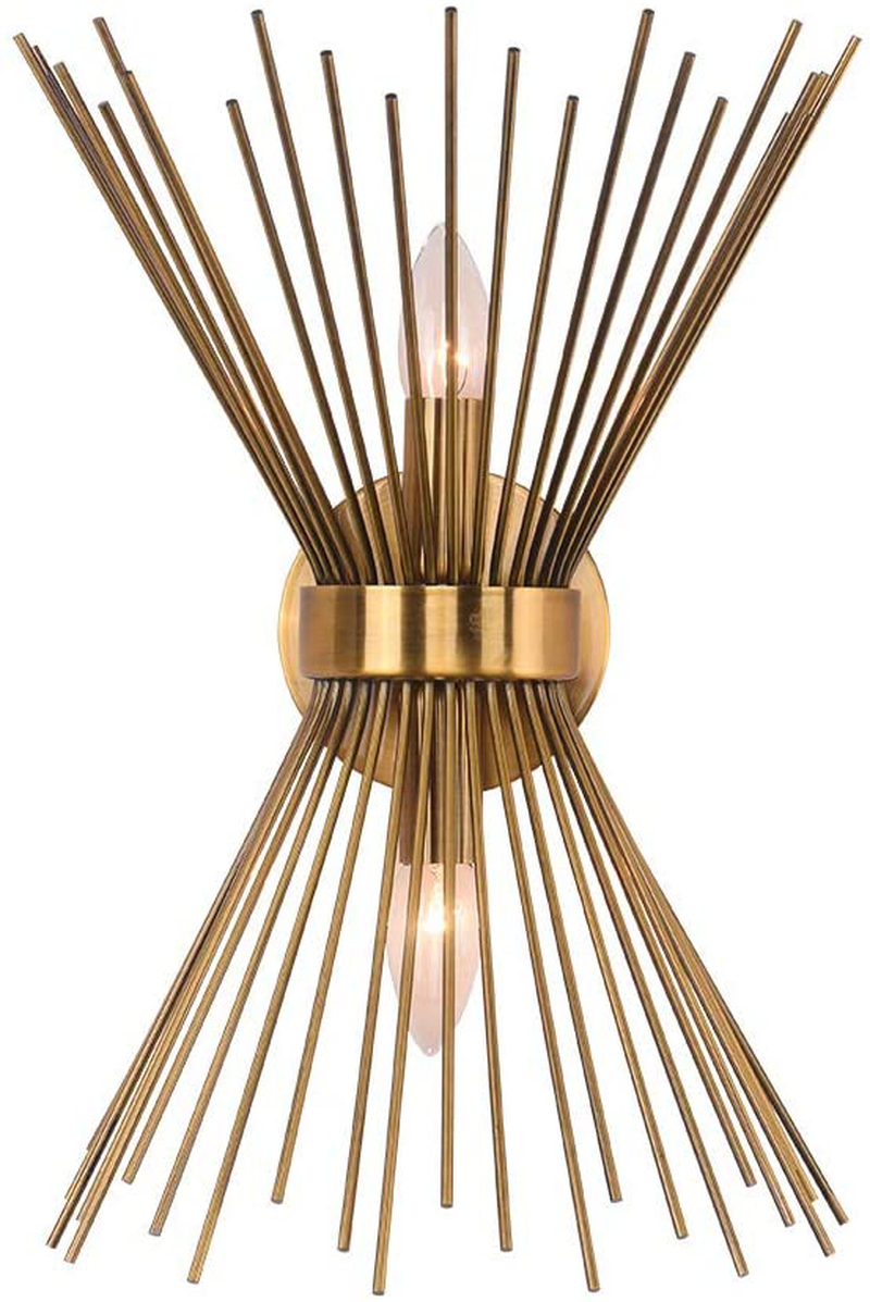 EDISLIVE 2-Light Vanity Light Mid-Century Modern Starburst Wall Sconce Lamp Sunburst Sconce Gold Lamp for Powder Room Bedroom Bathroom