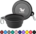 Rest-Eazzzy Expandable Dog Bowls for Travel, 2-Pack Dog Portable Water Bowl for Dogs Cats Pet Foldable Feeding Watering Dish for Traveling Camping Walking with 2 Carabiners, BPA Free  Rest-Eazzzy grey&black S 