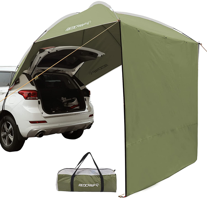 REDCAMP Waterproof Car Awning Sun Shelter, Portable Auto Canopy Camper Trailer Sun Shade for Camping, Outdoor, SUV, Beach Beige/Army Green Sporting Goods > Outdoor Recreation > Camping & Hiking > Tent Accessories REDCAMP Army Green With Sidewall  