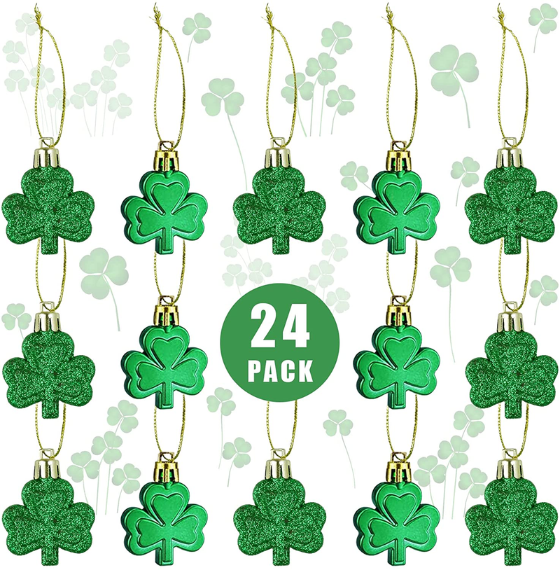 St Patricks Day Decorations 24Pcs St Patricks Day Decor Shamrocks Ornaments Clover Hanging Bauble Green Trefoil Ornaments for Irish Lucky Day Party Table Tree Shelf Home Decor Party Favors Supplies