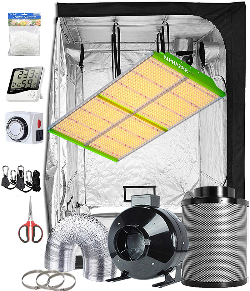 Topogrow Hydroponic Growing Tents Kit Complete Alphapar AQ300 LED Grow Light Lamp Full-Spectrum, 32"X32"X63"Indoor Grow Tent, 4" Ventilation Kit with Accessories for Plant Growing Sporting Goods > Outdoor Recreation > Camping & Hiking > Tent Accessories TopoGrow APQ1200 60"X60"X80"Kit 