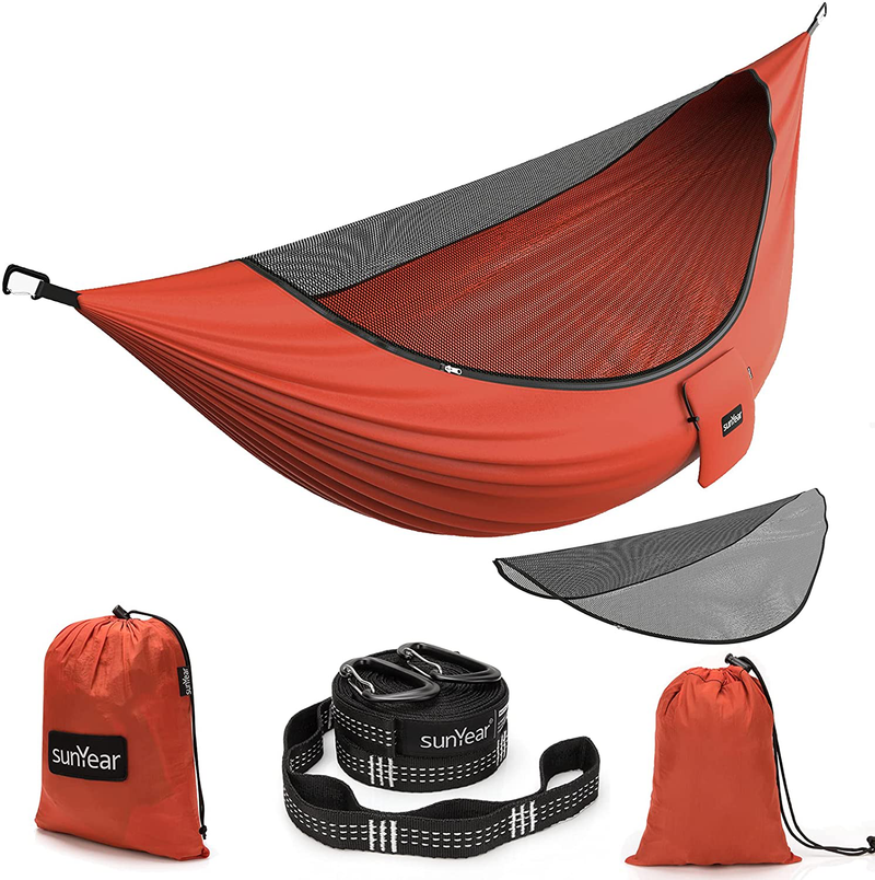 Sunyear Camping Hammock with Removable No See-Um Net, Double & Single Portable Outdoor Hammocks Parachute Lightweight Nylon with Tree Straps for Adventures Hiking Backpacking Home & Garden > Lawn & Garden > Outdoor Living > Hammocks Sunyear Orange  