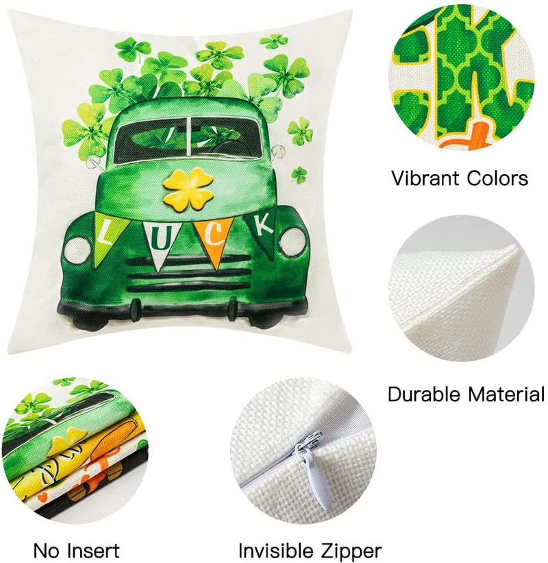 ESTTOP St Patricks Day Pillow Covers 18×18, Set of 4 Throw Pillow Covers, Happy St Patrick'S Day Decor, Green Trunk and Gnome , Clover, Lucky and Blessed, Indoor Green ST Pat'S Day Decorations Arts & Entertainment > Party & Celebration > Party Supplies ESTTOP   