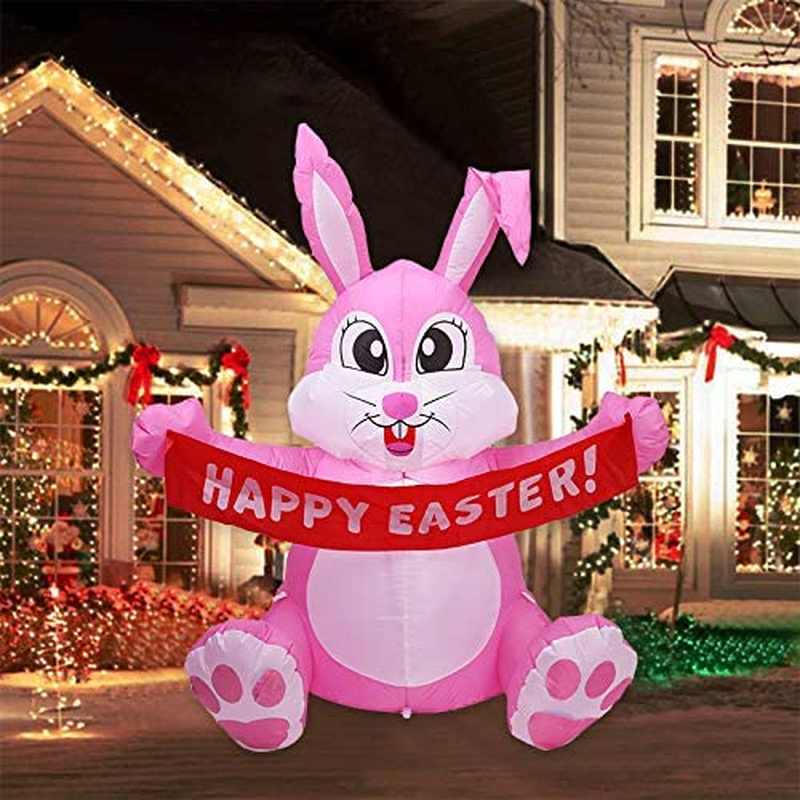Easter Inflatable Outdoor Decorations 5 Ft Tall Easter Bunny & Basket with Build-In Leds Blow up Inflatables for Easter Holiday Party Indoor, Outdoor, Yard, Garden, Lawn Fall