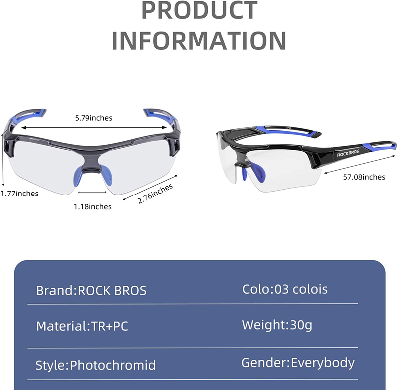 RockBros Photochromic Sunglasses for Men Women Safety Cycling Glasses UV Protection Outdoor Sport Sunglasses