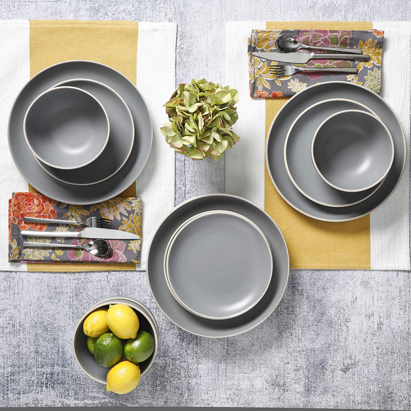 Gibson Home Rockaway 12-Piece Dinnerware Set Service for 4, Grey Matte - Home & Garden > Kitchen & Dining > Tableware > Dinnerware Gibson Home   