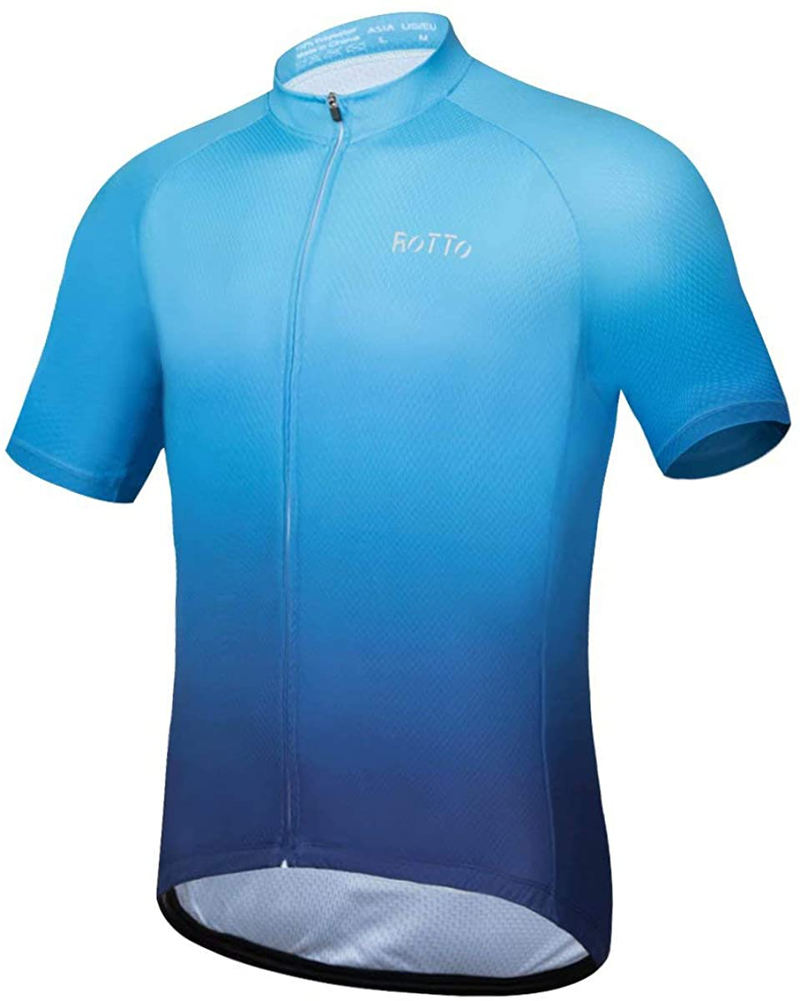 ROTTO Cycling Jersey Mens Bike Shirt Short Sleeve Gradient Color Series Sporting Goods > Outdoor Recreation > Cycling > Cycling Apparel & Accessories ROTTO A1 Blue-dark Blue 3X-Large 