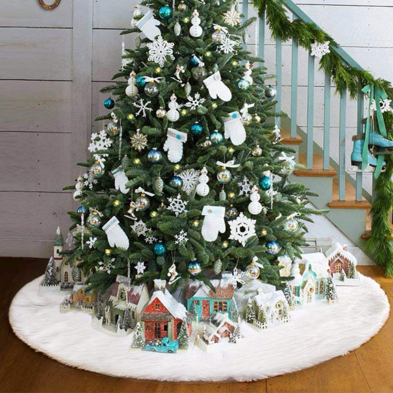 Fannybuy 59 inch Christmas Tree Skirts Plush Faux Fur Tree Skirt Decoration for Xmas Party Decoration Home & Garden > Decor > Seasonal & Holiday Decorations > Christmas Tree Skirts fannybuy   