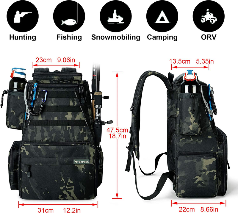 Rodeel Fishing Tackle Backpack 2 Fishing Rod Holders with 4 Tackle Boxes, Large Storage,Backpack for Trout Fishing Outdoor Sports Camping Hiking Sporting Goods > Outdoor Recreation > Fishing > Fishing Tackle Rodeel   