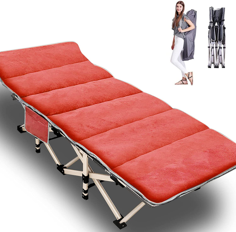 Lilypelle Folding Camping Cot, Double Layer Oxford Strong Heavy Duty Sleeping Cots with Carry Bag, Portable Travel Camp Cots for Home/Office Nap and Beach Vacation Sporting Goods > Outdoor Recreation > Camping & Hiking > Camp Furniture LILYPELLE Orange Red 75"L x 26"W 
