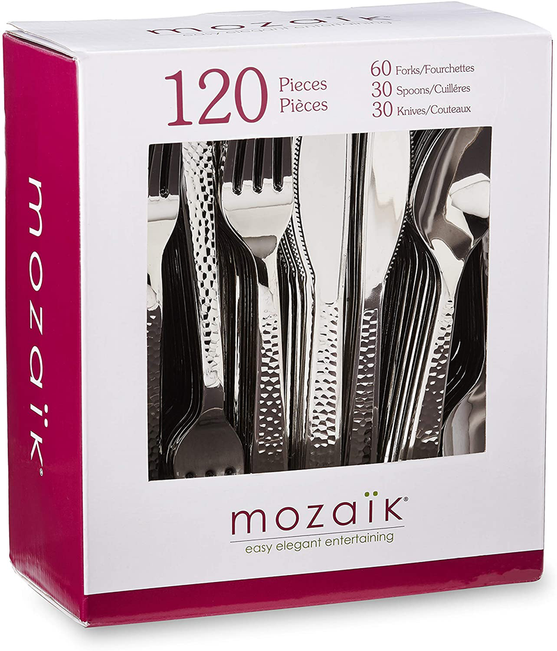 Mozaik Premium Plastic Hammered Stainless Steel Coated Assorted Cutlery, 120 pieces Home & Garden > Kitchen & Dining > Tableware > Flatware > Flatware Sets Mozaik Hammered 120-Count Combo 