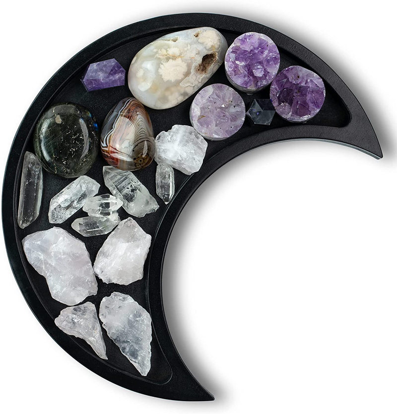 Moon Tray Crystal Holder Display - Black Wooden Crystal Tray for Stones, Healing Crystals Storage and Organizer - Crescent Gothic Witchy Coffin Spiritual Decor - Essential Oil Holder - Jewelry Dish Home & Garden > Decor > Seasonal & Holiday Decorations LABEND HOME Default Title  