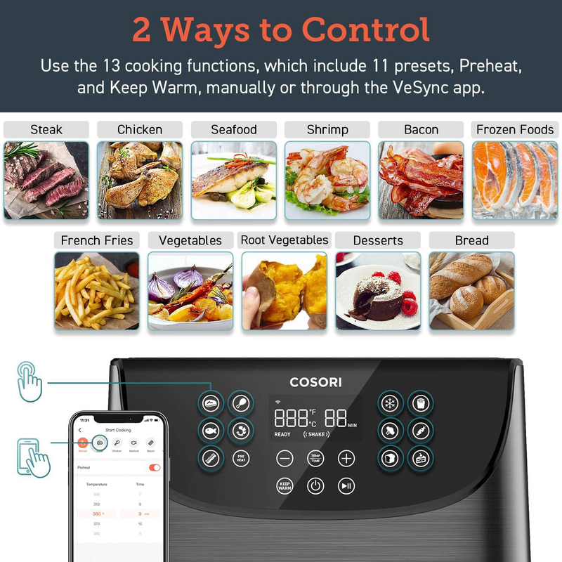 COSORI Smart WiFi Air Fryer(100 Recipes), 13 Cooking Functions, Keep Warm & Preheat & Shake Remind, Works with Alexa & Google Assistant, 5.8 QT, Black Home & Garden > Kitchen & Dining > Kitchen Tools & Utensils > Kitchen Knives COSORI   
