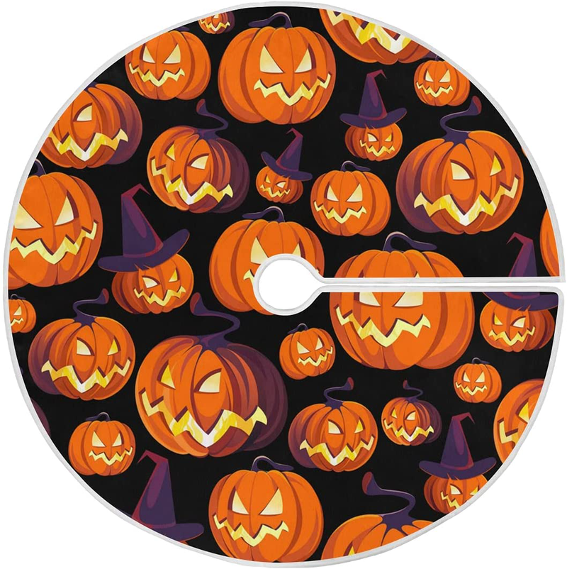 Dussdil Halloween Pumpkin Witch Christmas Tree Skirt 35.4 in Ghost Halloween Tree Skirts Holiday Party Floor Door Mat Rug Decorations for Indoor Outdoor Home Office Ornaments Home & Garden > Decor > Seasonal & Holiday Decorations > Christmas Tree Skirts Dussdil Pumpkin Witch 35.4 inches 