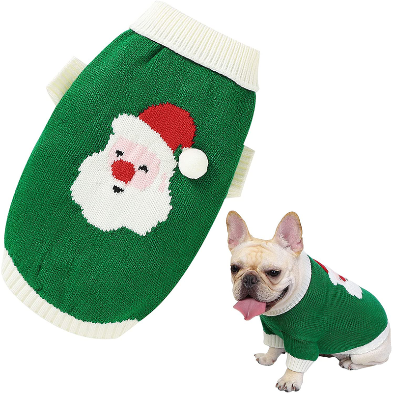 Christmas Dog Sweater Cartoon Reindeer Pet Sweaterssanta Claus Knitten Sweater Xmas Winter Knitwear Warm Clothes Animals & Pet Supplies > Pet Supplies > Dog Supplies > Dog Apparel Banooo Green XL 