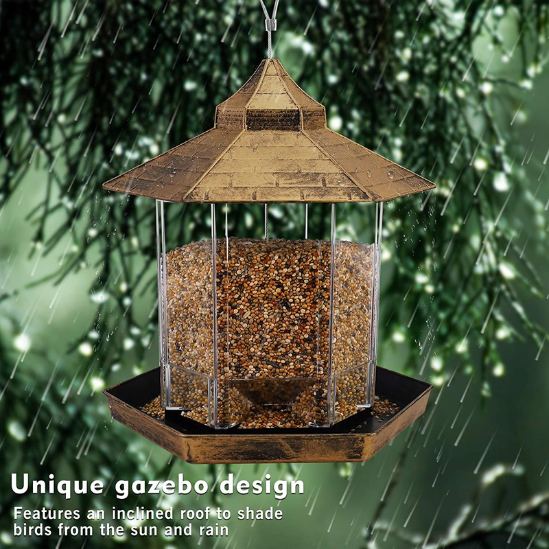 Hanging Wild Bird Feeder Gazebo Birdfeeder Outside Decoration, Perfect for Attracting Birds on Outdoor Garden Yard for Bird Lover Kids, 2.6lb Capacity Hexagon Shaped with Roof Avoid Weather and Water Animals & Pet Supplies > Pet Supplies > Bird Supplies > Bird Cage Accessories > Bird Cage Food & Water Dishes Ordenado   