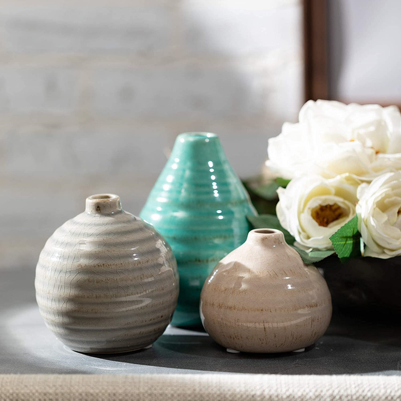 Sullivans Small Modern Farmhouse Decorative Ceramic Vase Set (3), Rustic 5.75”H, 3.75”H & 3”H Tall Blue and Gray Vase Set, Decoration for Farmhouse Décor, Wedding Centerpiece, Housewarming Gift