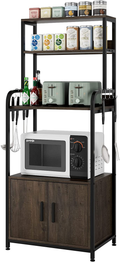 Kitchen Baker'S Rack with Hutch and Storage Cabinet, 4-Tier Industrial Kitchen Microwave Oven Stand with 6 S-Hooks, Free Standing Kitchen Pantry Cabinets, Easy Assembly, Rustic Brown Home & Garden > Kitchen & Dining > Food Storage URKNO Dark Brown  