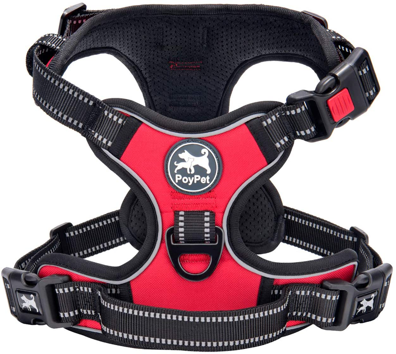 PoyPet No Pull Dog Harness, No Choke Front Lead Dog Reflective Harness, Adjustable Soft Padded Pet Vest with Easy Control Handle for Small to Large Dogs Animals & Pet Supplies > Pet Supplies > Dog Supplies PoyPet Red Medium 