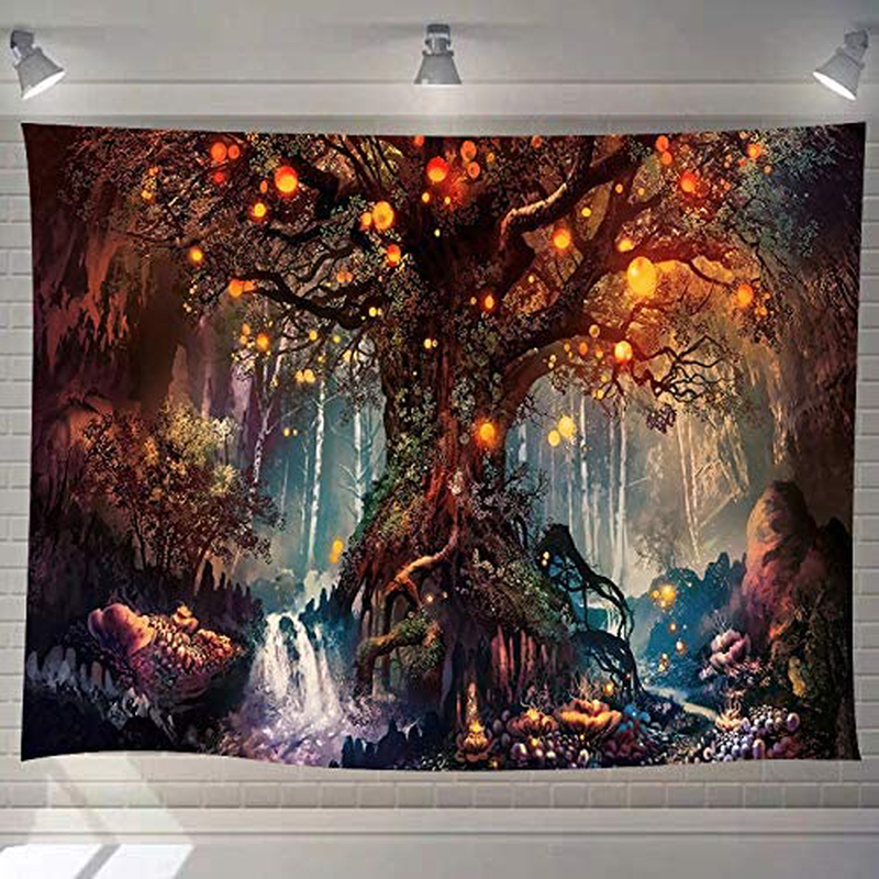 DBLLF Fantasy Plant Magical Forest Tapestry Fantasy Fairy Tales Tapestry A Large Flannel Life Tree Elves Waterfalls Stream Fairy Tales Wall Art Hanging with River Bedroom Living Room 80" 60" DBZY0425 Home & Garden > Decor > Artwork > Decorative TapestriesHome & Garden > Decor > Artwork > Decorative Tapestries DBLLF 100Wx90L  