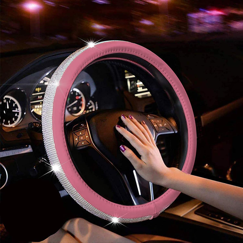 New Diamond Leather Steering Wheel Cover with Bling Bling Crystal Rhinestones, Universal Fit 15 Inch Car Wheel Protector for Women Girls,Black Vehicles & Parts > Vehicle Parts & Accessories > Vehicle Maintenance, Care & Decor > Vehicle Decor > Vehicle Steering Wheel Covers ChuLian Pink A-White Diamonds 