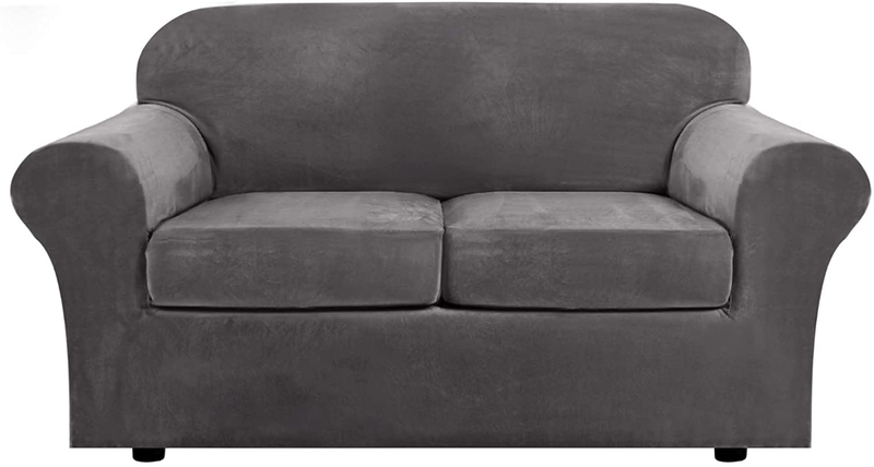 Real Velvet Plush 3 Piece Stretch Sofa Covers Couch Covers for 2 Cushion Couch Loveseat Covers (Base Cover Plus 2 Individual Cushion Covers) Feature Thick Soft Stay in Place (Medium Sofa, Ivory) Home & Garden > Decor > Chair & Sofa Cushions H.VERSAILTEX Grey Medium 