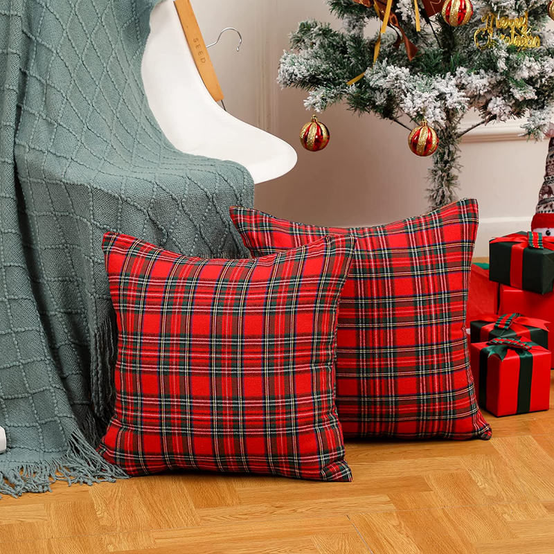 Throw Pillow Covers - 2 Pack Scottish Tartan Plaid Throw Pillow Covers Cushion Covers for for Christmas Home Farmhouse Decor Sofa Couch 18X18 Inch, Red and Green Home & Garden > Decor > Chair & Sofa Cushions Tersus   