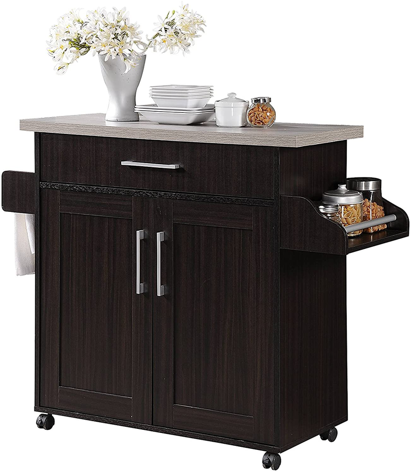 Hodedah Kitchen Island with Spice Rack, Towel Rack & Drawer, Chocolate with Grey Top Home & Garden > Kitchen & Dining > Food Storage Hodedah Chocolate-grey  
