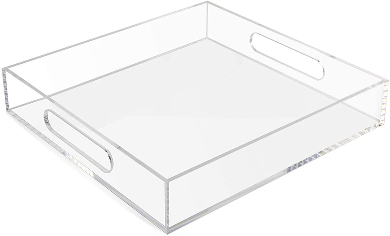 Tasybox Acrylic Serving Tray, Clear Decorative Serving Trays with Handles for Kitchen Dining Room Table Ottoman Vanity Countertop 12" x 12" Home & Garden > Decor > Decorative Trays Tasybox Clear  