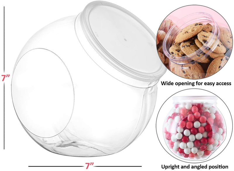 Pack of 2 - Empty Gumball Style Containers With Lids – Plastic Kitchen Countertop Jars - Wide mouth Opening For Easy Refill - Great For Candy, Homemade Cookies, Cake, Snacks - Food Safe (2 Pack 96 Oz)