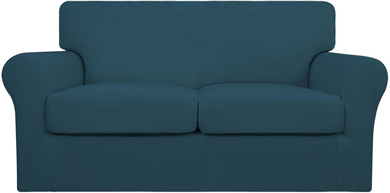 Easy-Going 3 Pieces Stretch Soft Couch Cover for Dogs - Washable Sofa Slipcover for 2 Separate Cushion Couch - Elastic Furniture Protector for Pets, Kids (Loveseat, Dark Gray) Home & Garden > Decor > Chair & Sofa Cushions Easy-Going Deep Teal Medium 