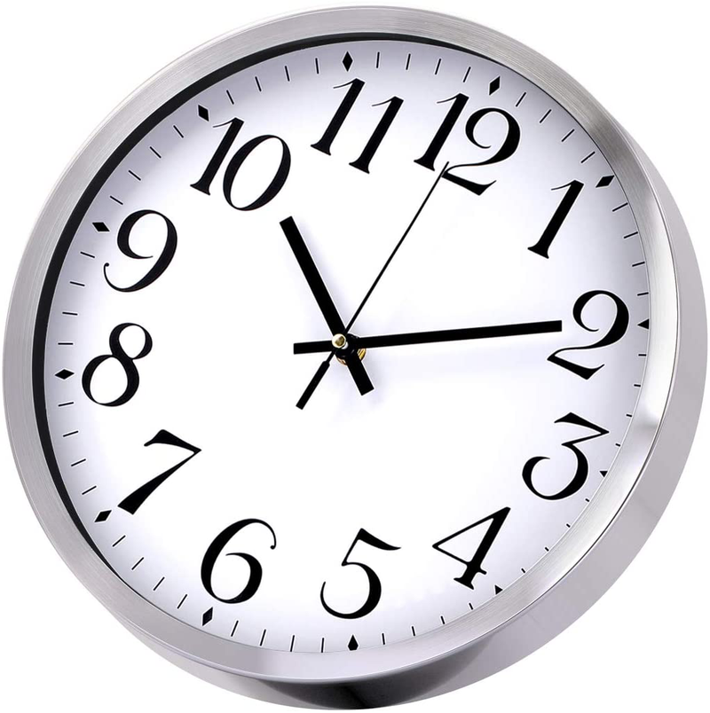 TopOne Silent Wall Clock,Battery Operated 12 inch Accurate Sweep Movement Silver Aluminum Quartz Kitchen/Home/School Patio Decor(White) Home & Garden > Decor > Clocks > Wall Clocks TopOne   