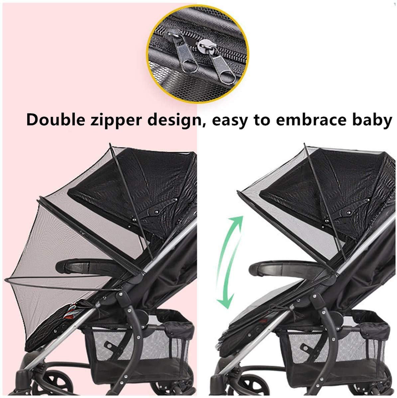 Mosquito Netting for Stroller, Encrypted Stroller Mosquito Net Full Cover, DUOMI Stretchable Netting Breathable Folding Dual-Use Zipper Mesh Mosquito Net for Baby Car Seat Cover, Cradles (Black)…