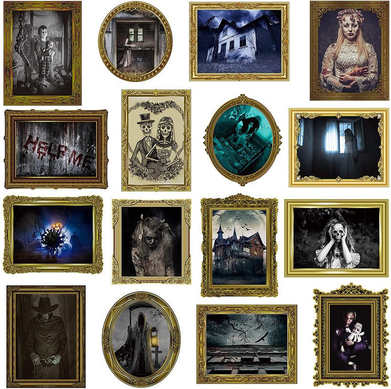 ELCOHO 16 Pieces Halloween Gothic Mansion Portraits Halloween Vintage Gothic Photo Halloween Haunted Gothic Picture Decoration for Halloween Horror Party Castle Masquerade Parties Home Decoration  ELCOHO Default Title  