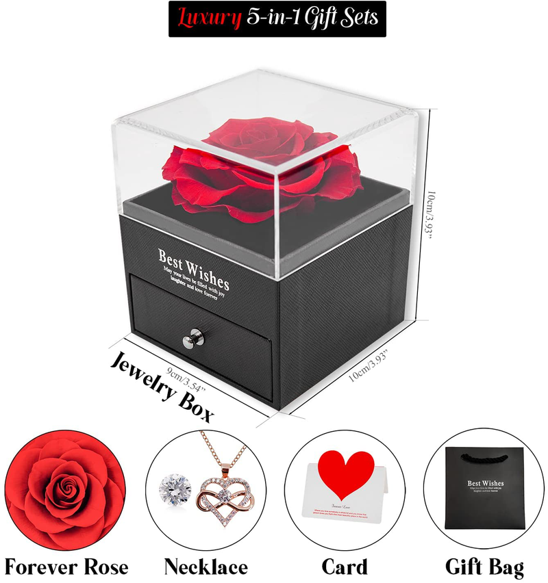 Preserved Real Rose with Infinity Heart Necklace. Forever Rose Flower Gifts for Mom Sister Girlfriend Wife Women on Valentines Day Mothers Day Anniversary Birthday Christmas (Red) Home & Garden > Decor > Seasonal & Holiday Decorations HappyStream   