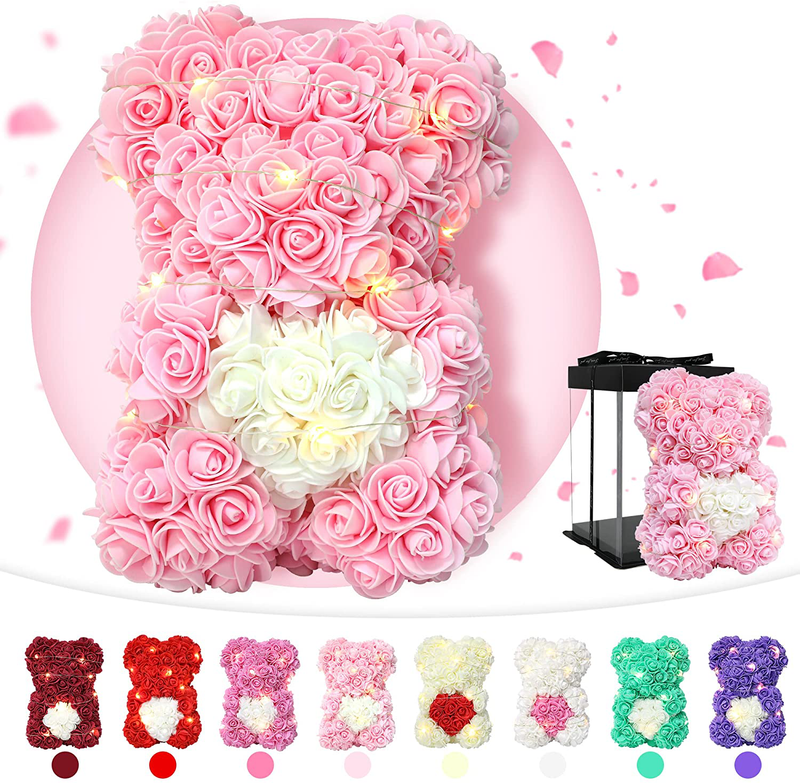 Rose Bear-Personalized Gifts for Her, Romantic Flower Bear Contains over 300 Artificial Flowers, Unique Gifts for Valentines Day Birthday, Handmade Sparkle Rose Teddy Bear (Light Pink Rose Bear) Home & Garden > Decor > Seasonal & Holiday Decorations Geousnest Light Pink Rose Bear  