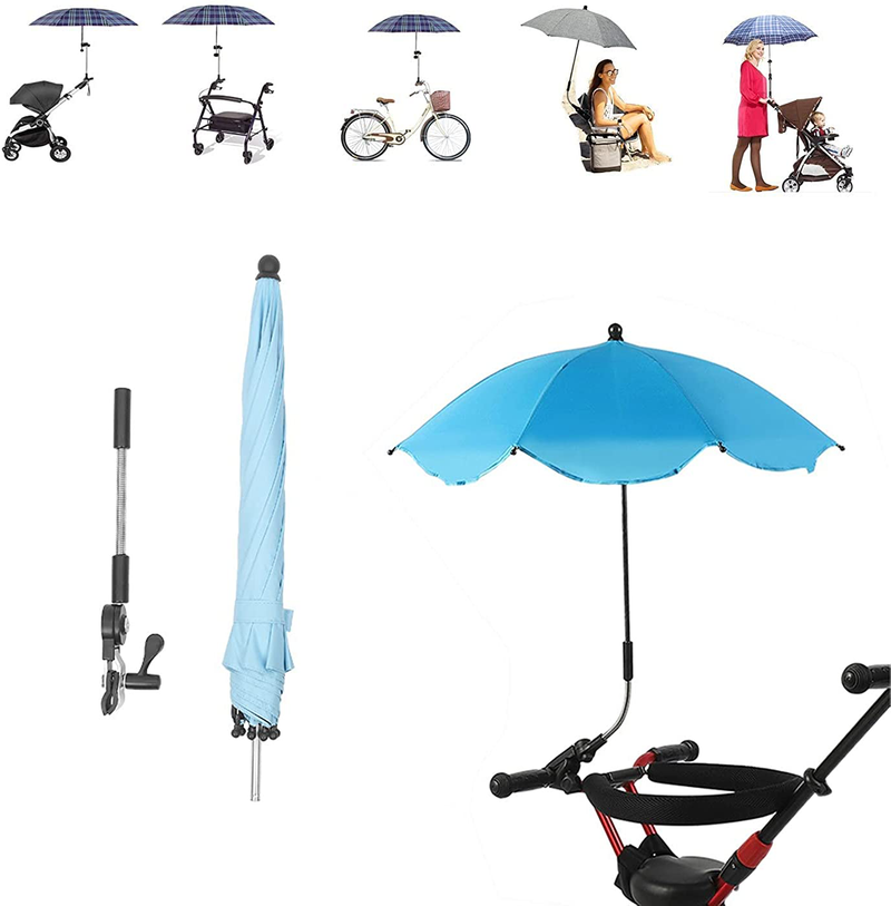 Portable Folding Sun Umbrella, Beach Umbrella with Universal Clamp, SPF 50+ Adjustable Golf Umbrella for Strollers, Beach Chairs, Wheelchairs Home & Garden > Lawn & Garden > Outdoor Living > Outdoor Umbrella & Sunshade Accessories Upwsma Blue  