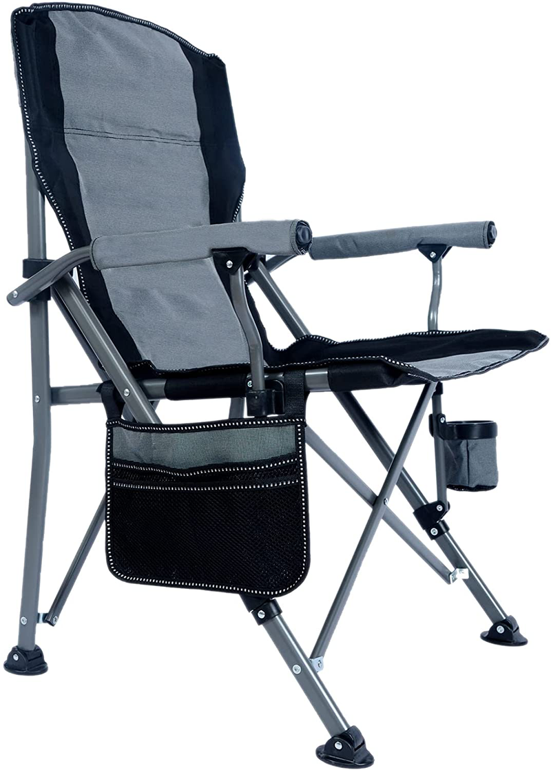 Lamberia Folding Camping Chair for Adults Heavy Duty 330 LBS Capacity Outdoor Camp Chair Thicken 600D Oxford Mesh Back Quad with Arm Rest Cup Holder and Portable Carrying Bag(Xl,Blue) Sporting Goods > Outdoor Recreation > Camping & Hiking > Camp Furniture Lamberia Light Grey  
