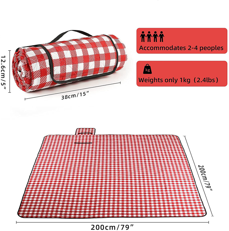 Three Donkeys Extra Large Picnic Blankets 79''x79'', Checkered Picnic Blanket Great for The Beach, Camping on Grass, Waterproof & SandProof(Red and White) Home & Garden > Lawn & Garden > Outdoor Living > Outdoor Blankets > Picnic Blankets Three Donkeys   