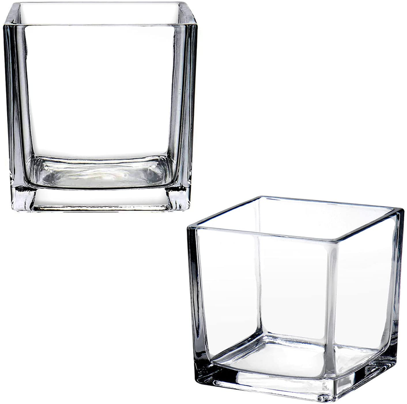 Square Glass Vase Clear Flower Decorative Centerpiece for Home or Wedding, Candle Holder, 3" x 3", Set of 6 Home & Garden > Decor > Vases plant 4" 2PCS  