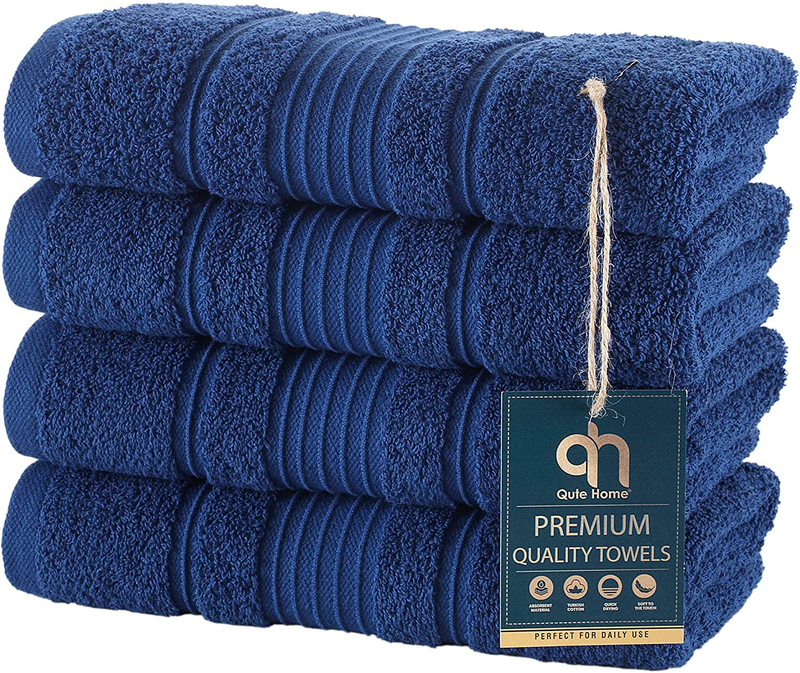 Qute Home 4-Piece Bath Towels Set, 100% Turkish Cotton Premium Quality Towels for Bathroom, Quick Dry Soft and Absorbent Turkish Towel Perfect for Daily Use, Set Includes 4 Bath Towels (White) Home & Garden > Linens & Bedding > Towels Qute Home Navy Blue 4 Pieces Hand Towels 